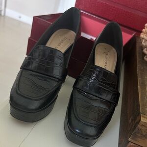 Tamara Mellon Black Croc-Embossed Loafers